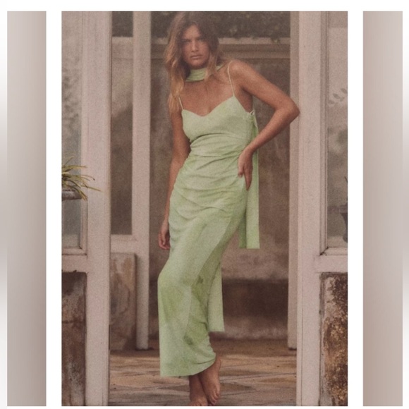 Zara Tulle Midi Mint Green Scarf Women's Dress - Picture 1 of 7
